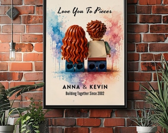 Personalized Couple Poster, Building Together Wall Art, Romantic Block Style Print, Anniversary Gift for Couples, Love Decor