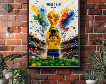 2026 Brick Style Football Poster, Colorful Soccer Champion Wall Art, Sports Fan Decor, Building Block Inspired Print
