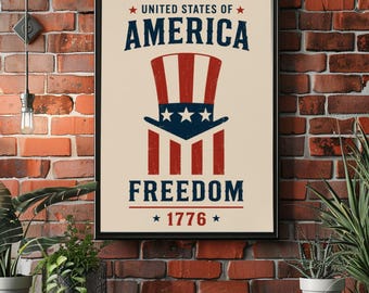 America Freedom Poster, Patriotic USA Wall Art, Vintage Americana Decor, Retro Freedom Print, Rustic USA Artwork