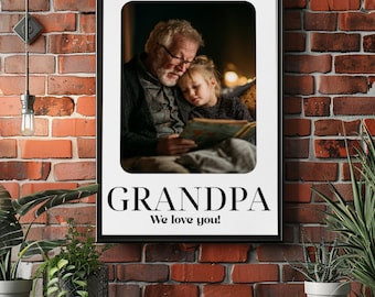 Personalized Grandpa Photo Poster, Grandfather Wall Art, Family Memory Print, Grandpa Gift from Grandkids, Minimal Family Decor