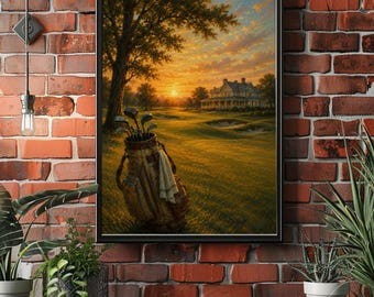 Vintage Golf Course Poster, Sunset Golf Wall Art, Country Club Landscape Print, Golf Lover Decor, Luxury Golf Artwork