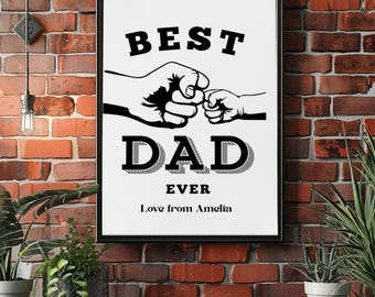 Best Dad Ever Poster, Father’s Day Wall Art, Dad Gift from Daughter, Minimal Family Print, Personalized Dad Decor