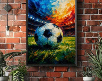Abstract Soccer Ball Poster, Colorful Football Wall Art, Modern Sports Canvas Print, Stadium Artwork, Soccer Fan Decor