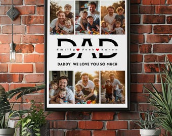 Póster personalizado con collage de fotos para papá, regalo del Día del Padre de parte de los hijos, arte de pared familiar personalizado, lámina conmemorativa para papá