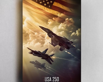 Freedom Fly 4th of July Poster, Wall Decor USA Flag Background Anniversary Tribute Print, 250th Patriotic Gift For Dad Modern Home Decor