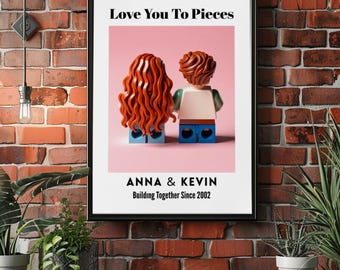 Personalized Couple Poster, Romantic Building Together Print, Cute Block Style Wall Art, Anniversary Gift for Couples, Love Poster Decor