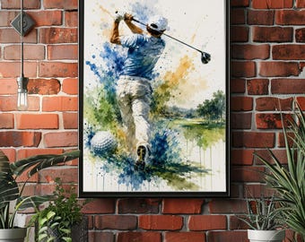 Watercolor Golf Poster, Golf Swing Wall Art, Modern Golf Course Print, Sports Room Decor, Golf Lover Gift