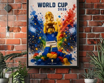 2026 Brick Style Football Poster, Colorful Soccer Champion Wall Art, Sports Fan Decor, Building Block Inspired Print