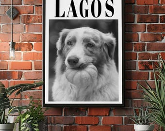 Póster fotográfico personalizado de perro, retrato de mascota personalizado para pared, lámina minimalista de perro en blanco y negro, regalo para amantes de las mascotas.