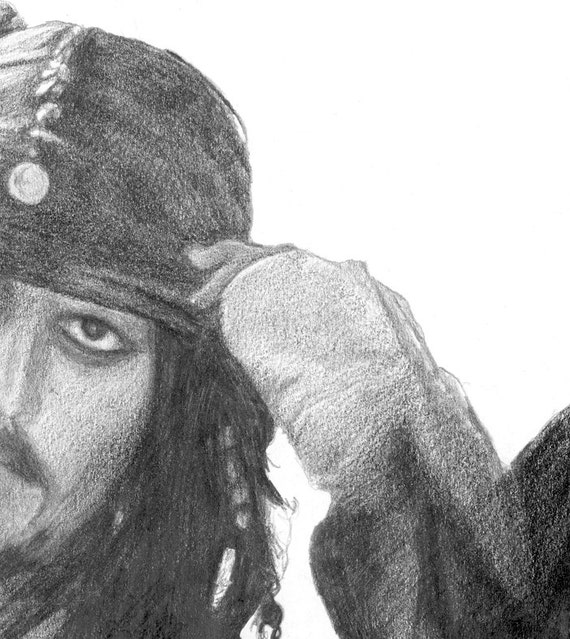 Dessin Au Crayon Original Pirates De La Caraïbes Jack Sparrow