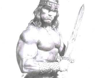 CONAN pencil drawing Arnold Schwarzenegger