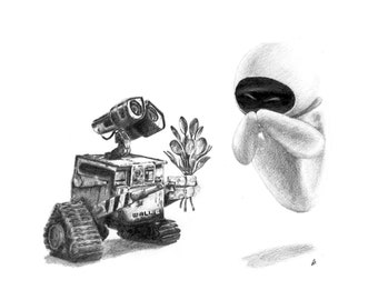 WALL E and EVE pencil drawing