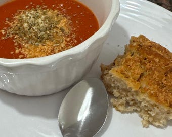 Tomato Soup and Focaccia Recipe (No Yeast, Sourdough Options) (Digital Download)