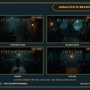 Pakket met geanimeerde streamschermen | Binnenkort, even wachten, offline | Piratenkanondek OBS Twitch-overlayvideo