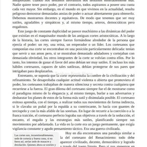 K&ouml;nnte beinhalten: Eine Buchseite mit spanischem Text, betitelt "Prefacio", die sich mit Machtdynamiken, h&ouml;fischem Verhalten und T&auml;uschung befasst. Der Text enth&auml;lt ein Zitat von Lord Chesterfield (1694-1773).