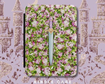 Etui na Kindle'a z Mieczem Kwiatowym w Średniowieczu | Etui na e-booka z Różowym Ogrodem Kwiatowym