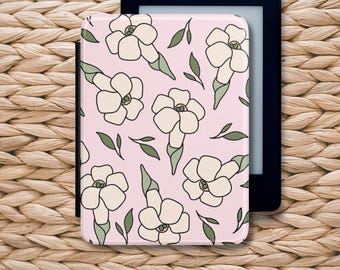 Cream Floral Kindle Case | Flower Pattern E-Reader Cover | Puakenikeni Flower