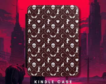 Funda para Kindle con diseño de calavera y luna creciente / Portada de libro electrónico con temática de fantasía oscura