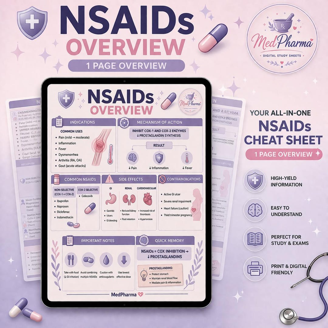 Nsaid Guide Nsaids Cheat Sheet | Pharmacology Study Guide | 1 Page Overview ...
