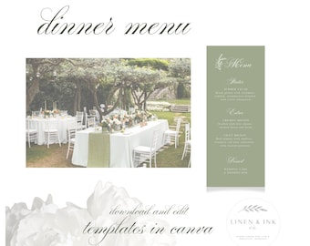 Editable Wedding Dinner Menu Card, download and edit in Canva