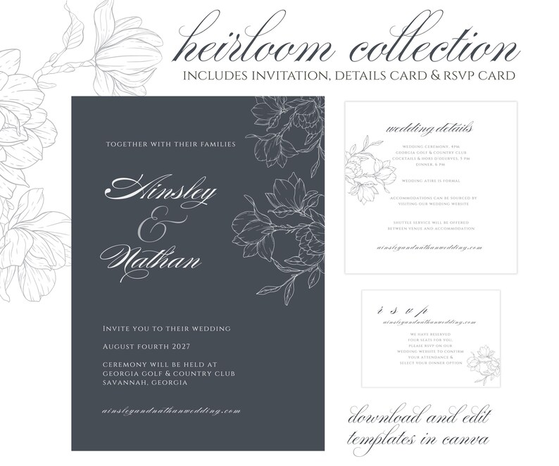 Elegant Wedding Invitation Suite Template | Details Card &amp; RSVP ...