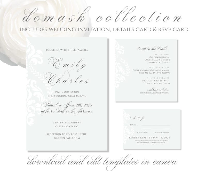 Wedding Invitation Suite Template | Details Card &amp; RSVP | Printable ...