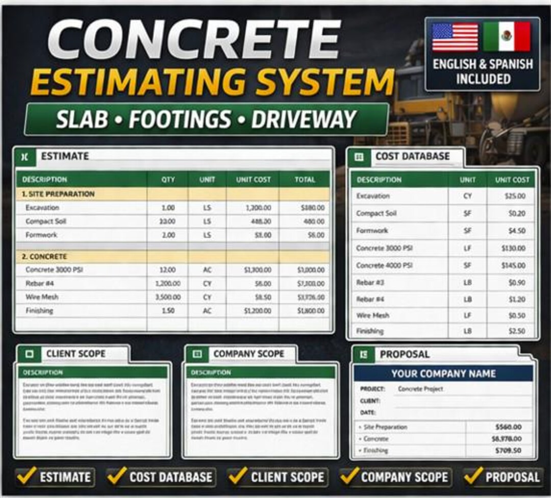Concrete Estimate Template Excel | Concrete Bidding Spreadsheet ...