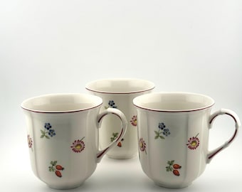 3 Vintage Villeroy & Boch Luxembourg Coffee Mugs Set of  | Petite Fleur Style Floral Porcelain Cups | Cottagecore Tea Coffee Cups