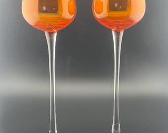 Vintage Amber Coupe Glasses Set, Tall Stem Cocktail Drinkware