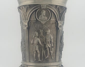Vintage WMF German Pewter Tankard Albrecht Durer 4 Panel Relief Beer Stein Art Decor