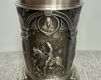 Vintage WMF German Pewter Tankard Albrecht Durer 4 Panel Relief Beer Stein Art Decor
