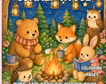 Libro para colorear hygge de verano, acogedor, naturaleza, boho, cómodo, atrevido, fácil, páginas para colorear lindas, para adultos, imprimible, descarga digital