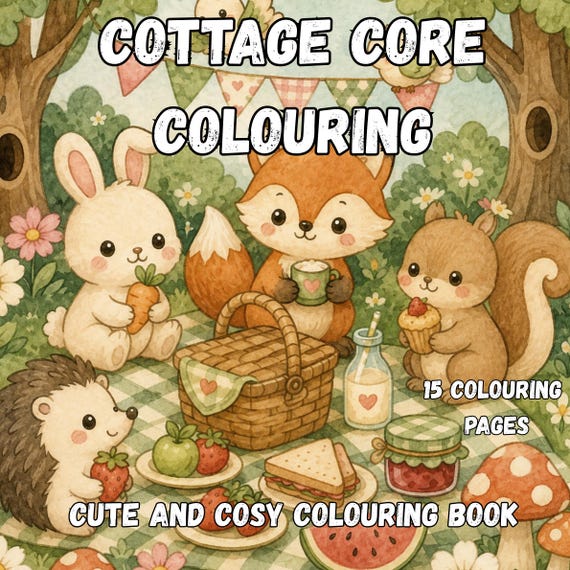 Cozy spring hygge coloring book for adult cute cottagecore coloring springtime bold easy coloring home garden coloring page digital download