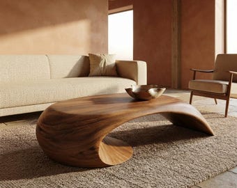 Sculptural Wood Coffee Table, Organic Modern Walnut Table, Unique Handcrafted Living Room Furniture, Mid Century Center Table