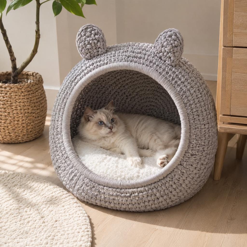 40 Cat Bed Crochet Patterns for Cozy Caves, Pods, and Pet Nests 8 Cat Bed Chunky Pet Bed Tutorial