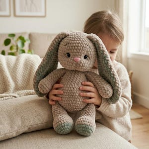 Virkat kaninmönster Amigurumi Plushie PDF, engelska, nybörjarvänligt gosedjurskanin, handledning för lågsömd sammetsplyschleksak