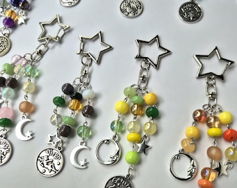 Zodiac Glass Bead Keychain, Star Sign Phone Accessory, Bag Charm Wallet Kindle Add On