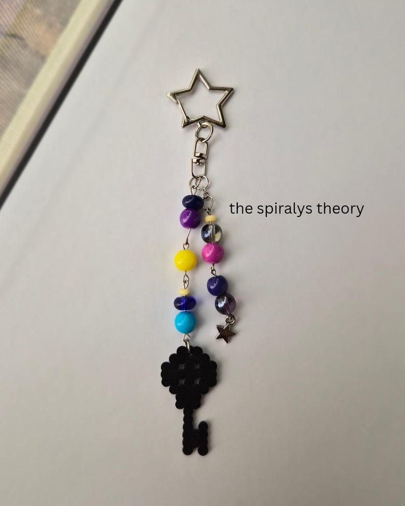 Coraline Star Key Beaded Keychain, Friendship Matching Bag Charm, Perler Bead Phone Accessory image 1