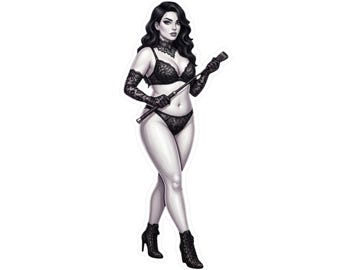 Bdsm sticker ,kinky hot chick with crop in lace panties and bra