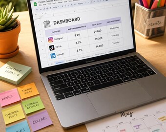 Content Calendar and Analytics Tracker | 7-Platform Social Media Spreadsheet | Engagement Rate Calculator