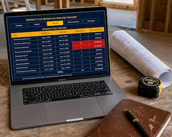 Property Flip Budget Tracker Spreadsheet - Rehab Cost Tracker and Timeline Planner for House Flippers