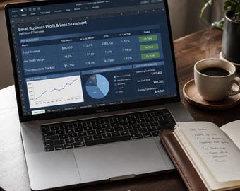 Small Business Profit and Loss Statement Spreadsheet with IRS Schedule C Tax Tracker and Dashboard