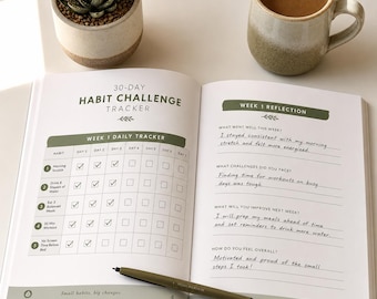 30 Day Habit Tracker PDF Printable with Weekly Reflection and Badge System for Habit Challenge