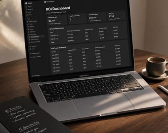 AI Workflow Automation Tracker Notion Template - AI ROI Dashboard and Prompt Library for Freelancers