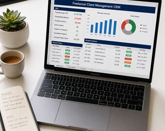 Freelancer CRM Spreadsheet Template Client Management Tracker Invoice and Pipeline Planner for Consultants