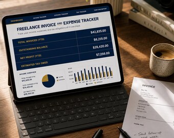 Freelance Invoice and Expense Tracker Spreadsheet with Tax Estimator and Quarterly Tax Planner