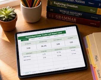 Homeschool Grade Tracker Spreadsheet with Report Card and Transcript Generator for 1 to 6 Students