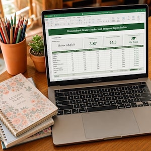 Homeschool Grade Tracker and Progress Report Builder Spreadsheet with Weighted GPA Calculator and Transcript