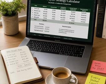 Debt Payoff Calculator Spreadsheet | Snowball vs Avalanche Planner | Payoff Timeline and Interest Savings Tracker