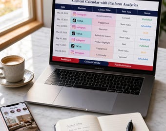 Content Calendar with Platform Analytics Spreadsheet for Social Media Managers and Content Strategists